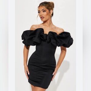Off-Shoulder Black Ruffle Bodycon Dress A New Day NWT